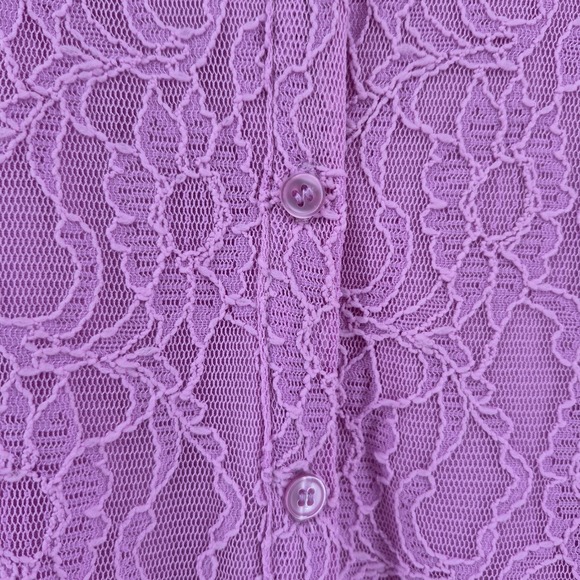 Style & Co Woman Lilac Floral Lace Button Up Sheer Shirt Plus Size 2X Romantic - Picture 5 of 12